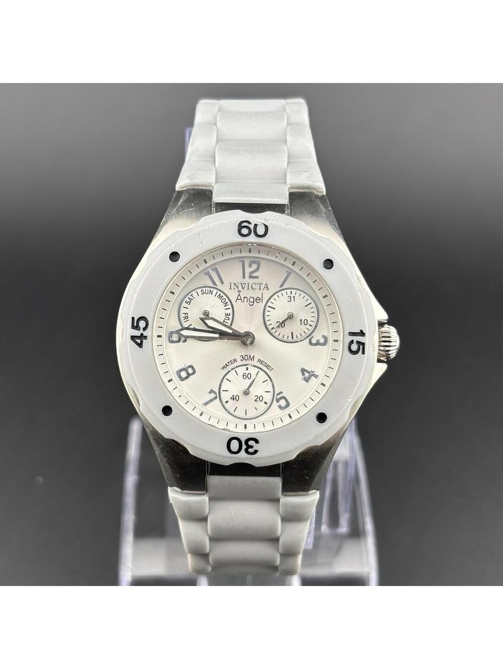 Invicta Angel Gray Ladies Multi-Function 38mm Watch Silver Dial Silicone Band